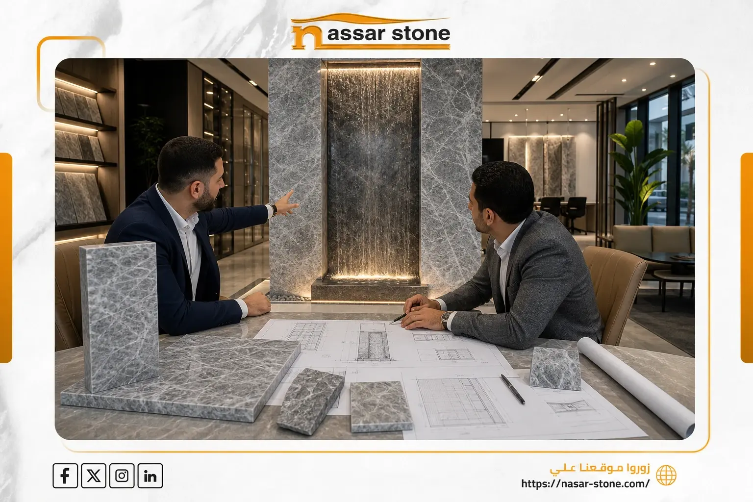 تصميم شلال رخام وعينات الخامة